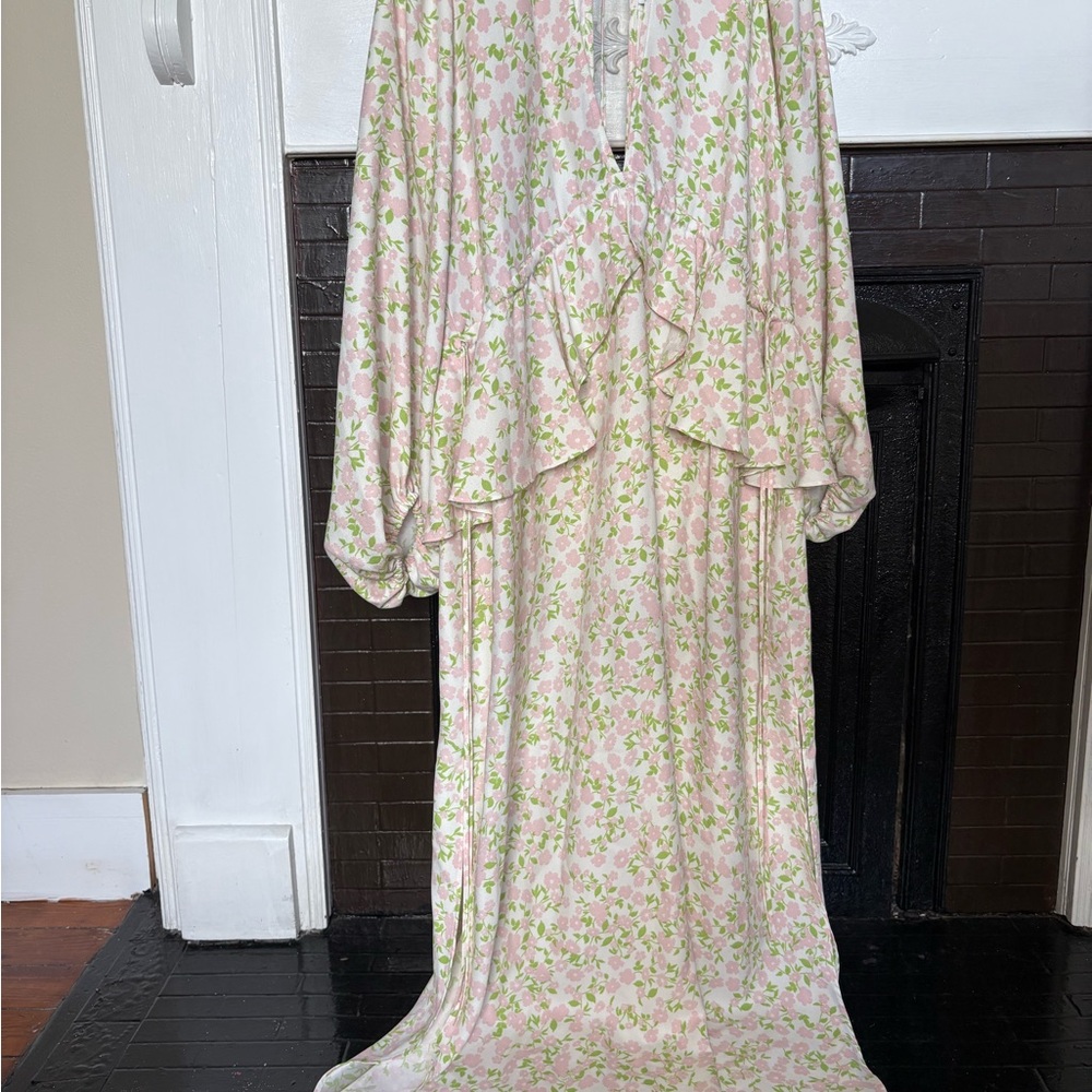 Topshop Floral Midi Dress - Pink and Green